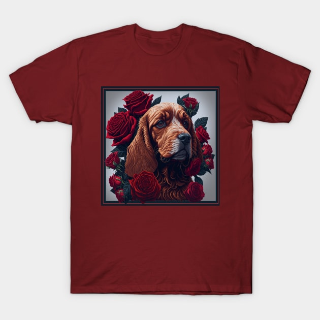 Cocker Spaniel red roses T-Shirt by xlhombat